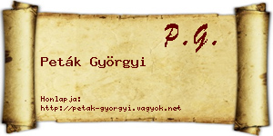 Peták Györgyi névjegykártya